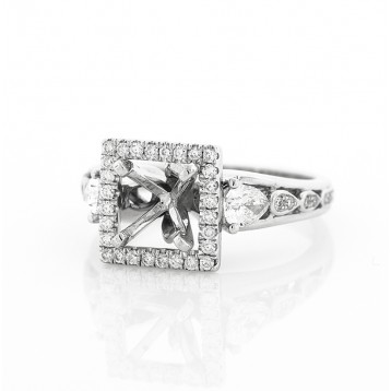0.78 Cts. 18K White Gold Diamond Princess Cut Diamond Engagement Ring With Halo